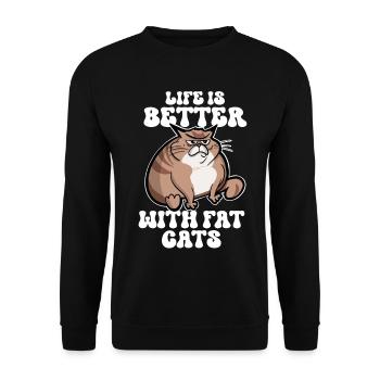 Dicke Katze Lustige Sprüche - Unisex Pullover - Schwarz - Vorne - Alina (178cm) & Michal (187cm)