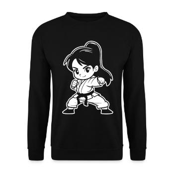 Kleines Karate Mädchen Comic - Unisex Pullover - Schwarz - Vorne - Alina (178cm) & Michal (187cm)