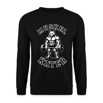 Muskelkater - Katze - Spruch - Unisex Pullover - Schwarz - Vorne - Alina (178cm) & Michal (187cm)