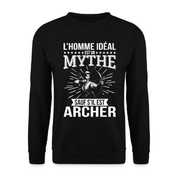 L’homme idéal un mythe sauf s’il est archer - Sweat-shirt Unisexe - noir - Devant - Alina (178cm) & Michal (187cm)