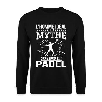 L'Homme idéal un mythe sauf s’il joue au padel - Sweat-shirt Unisexe - noir - Devant - Alina (178cm) & Michal (187cm)