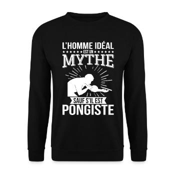 L’homme idéal un mythe sauf s’il est pongiste - Sweat-shirt Unisexe - noir - Devant - Alina (178cm) & Michal (187cm)