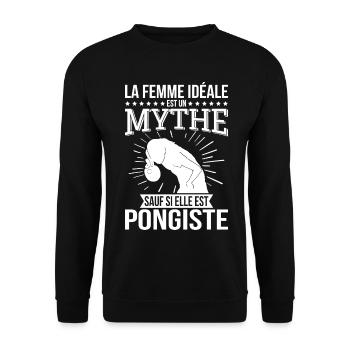 Die ideale Frau, ein Mythos, es sei denn, sie ist Tischtennisspielerin - Unisex Pullover - Schwarz - Vorne - Alina (178cm) & Michal (187cm)