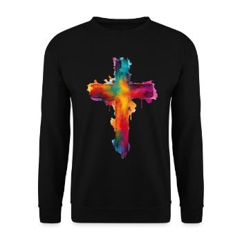 Kreuz Christentum Christ Religion Jesus - Unisex Pullover - Schwarz - Vorne - Alina (178cm) & Michal (187cm)