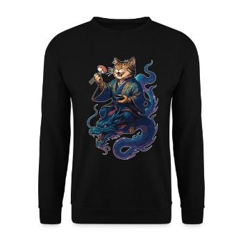 Cadeau Sushi Chat Tigre et Dragon - Sweat-shirt Unisexe - noir - Devant - Alina (178cm) & Michal (187cm)