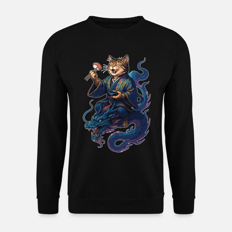 Sushi Katze getigert Kimono Drache Geschenk - Unisex Pullover - Schwarz