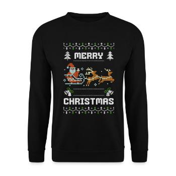 Merry Christmas Santa Ugly XMAS Pixel Style - Unisex Sweatshirt - black - Front - Alina (178cm) & Michal (187cm)