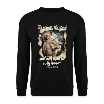 Löwe Bibelvers Christlich - Unisex Pullover - Schwarz - Vorne - Alina (178cm) & Michal (187cm)