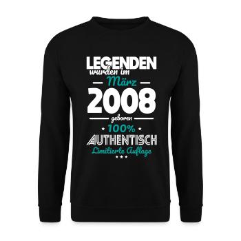 18. Geburtstag - Legenden wurden im März 2008 - Unisex Pullover - Schwarz - Vorne - Alina (178cm) & Michal (187cm)