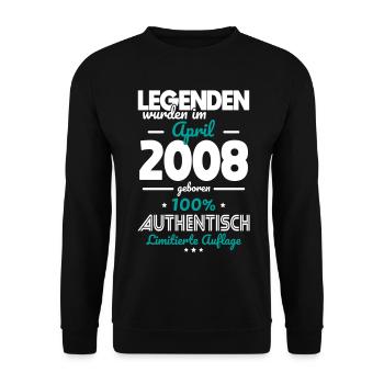 18. Geburtstag - Legenden wurden im April 2008 - Unisex Pullover - Schwarz - Vorne - Alina (178cm) & Michal (187cm)