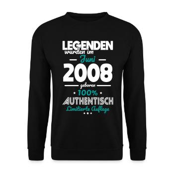 18. Geburtstag - Legenden wurden im Juni 2008 - Unisex Pullover - Schwarz - Vorne - Alina (178cm) & Michal (187cm)