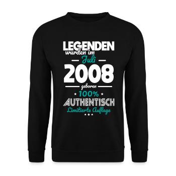 18. Geburtstag - Legenden wurden im Juli 2008 - Unisex Pullover - Schwarz - Vorne - Alina (178cm) & Michal (187cm)