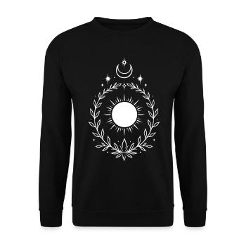 Mittsommer Sonne – Mond und Stern Symbol - Unisex Pullover - Schwarz - Vorne - Alina (178cm) & Michal (187cm)