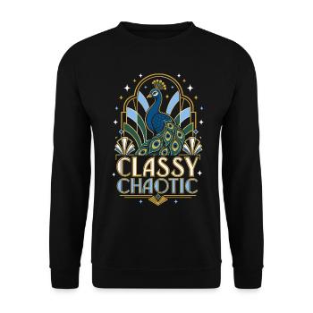Art déco paon chaotique et élégant - Sweat-shirt Unisexe - noir - Devant - Alina (178cm) & Michal (187cm)