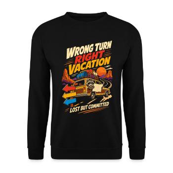 Wrong Turn Right Vacation Roadtrip Humor - Unisex Sweatshirt - black - Front - Alina (178cm) & Michal (187cm)