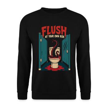 Flush at Your Own Risk – Toilettenmonster Horror - Unisex Pullover - Schwarz - Vorne - Alina (178cm) & Michal (187cm)