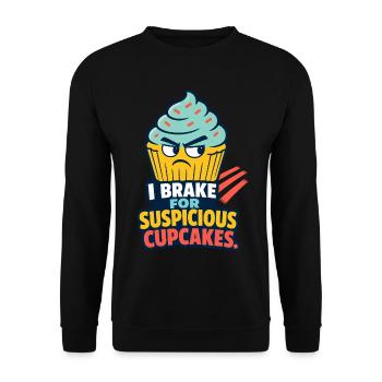 I Brake for Suspicious Cupcakes – Backhumor - Unisex Pullover - Schwarz - Vorne - Alina (178cm) & Michal (187cm)