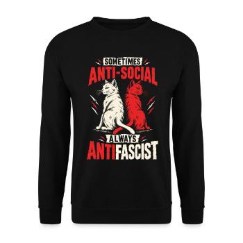 Antifascist Cats – Sometimes Antisocial - Unisex Pullover - Schwarz - Vorne - Alina (178cm) & Michal (187cm)