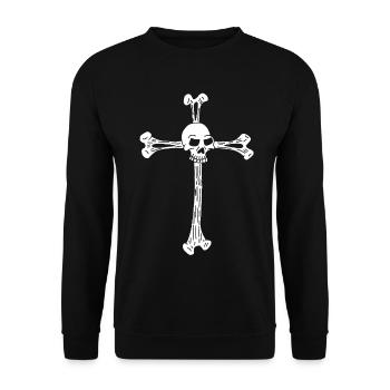 Kreuz und Totenkopf (Weiß) - Unisex Pullover - Schwarz - Vorne - Alina (178cm) & Michal (187cm)