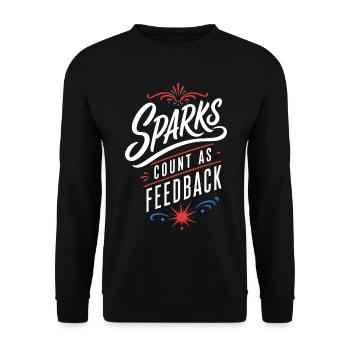 Schweißerhumor – Sparks Count as Feedback - Unisex Pullover - Schwarz - Vorne - Alina (178cm) & Michal (187cm)
