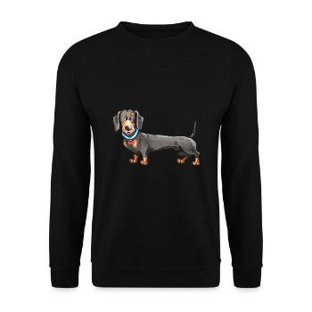 Dackel Geschenkidee - Unisex Pullover - Schwarz - Vorne - Alina (178cm) & Michal (187cm)