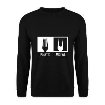Plastic und Metall, Heavy Metal, Hardrock, Gabel - Unisex Pullover - Schwarz - Vorne - Alina (178cm) & Michal (187cm)