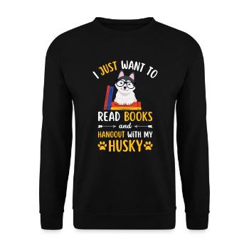 Sweet Husky Book Books kawaii - Unisex Sweatshirt - black - Front - Alina (178cm) & Michal (187cm)