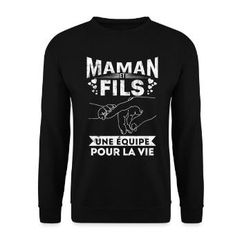 Maman et Fils une equipe Cadeau Fête Des Mères - Sweat-shirt Unisexe - noir - Devant - Alina (178cm) & Michal (187cm)