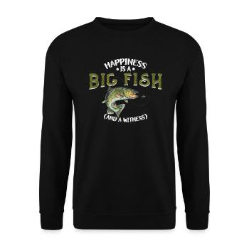 Angler Angeln Geschenkidee Happiness Is A Big Fish - Unisex Pullover - Schwarz - Vorne - Alina (178cm) & Michal (187cm)