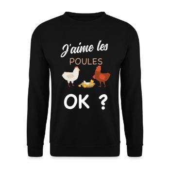 J'aime les poules OK Passion Ferme Elevage - Sweat-shirt Unisexe - noir - Devant - Alina (178cm) & Michal (187cm)