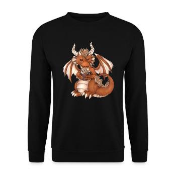 Niedlicher Drache mit Kaffee Schokolade Drink - Unisex Pullover - Schwarz - Vorne - Alina (178cm) & Michal (187cm)
