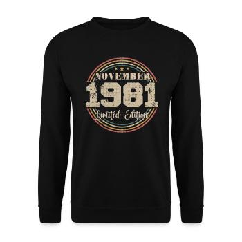 Cadeau D'anniversaire, Vintage Né En Novembre 1981 - Sweat-shirt Unisexe - noir - Devant - Alina (178cm) & Michal (187cm)
