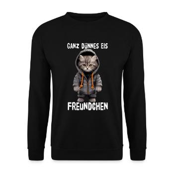 Ganz Dünnes Eis Freundchen Persische Katze - Unisex Pullover - Schwarz - Vorne - Alina (178cm) & Michal (187cm)
