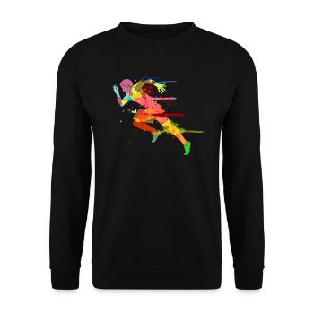 Sprinter Sprint Läufer Laufen Joggen Sport - Unisex Pullover - Schwarz - Vorne - Alina (178cm) & Michal (187cm)