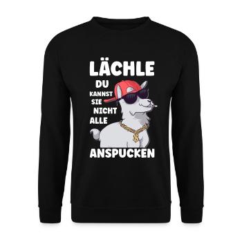 Lächle du kannst sie nicht alle Alpaka Sprüche - Unisex Pullover - Schwarz - Vorne - Alina (178cm) & Michal (187cm)