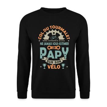 Vélo velo col Tourmalet cadeau papy cycliste - Sweat-shirt Unisexe - noir - Devant - Alina (178cm) & Michal (187cm)