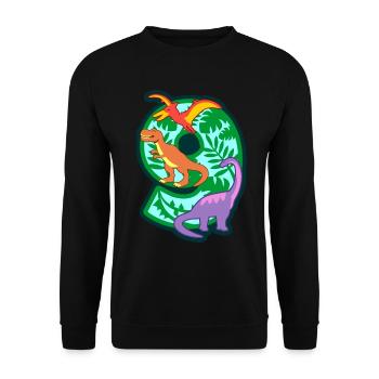 Dinosaurier 9. Geburtstagsparty Nummer 9 - 9 Jahre - Unisex Pullover - Schwarz - Vorne - Alina (178cm) & Michal (187cm)