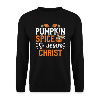 Pumpkin Spice & Jesus Christ - Unisex Pullover - Schwarz - Vorne - Alina (178cm) & Michal (187cm)