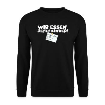 Wir Essen Jetzt Kinder Grammatik Spruch Humor - Unisex Pullover - Schwarz - Vorne - Alina (178cm) & Michal (187cm)