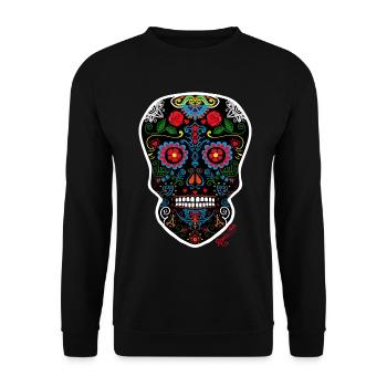 Mexikanischer Schädel - Unisex Pullover - Schwarz - Vorne - Alina (178cm) & Michal (187cm)