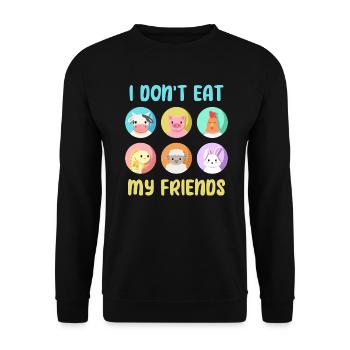 Schwein Huhn Hase Freunde Design für Veganer - Unisex Pullover - Schwarz - Vorne - Alina (178cm) & Michal (187cm)