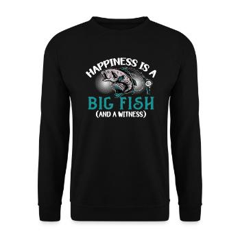 Angler Angeln Geschenkidee Happiness Is A Big Fish - Unisex Pullover - Schwarz - Vorne - Alina (178cm) & Michal (187cm)