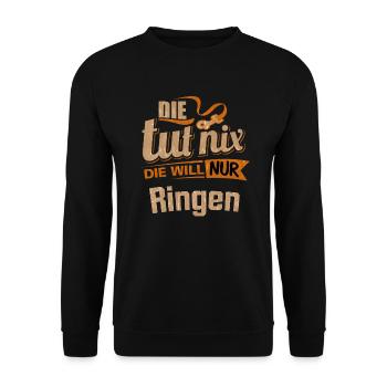 Die tut nix - Die will nur Ringen - RAHMENLOS - Unisex Pullover - Schwarz - Vorne - Alina (178cm) & Michal (187cm)