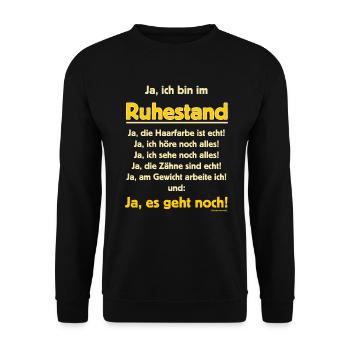 BD - ja ich bin im Ruhestand - Haarfarbe echt - - Unisex Pullover - Schwarz - Vorne - Alina (178cm) & Michal (187cm)