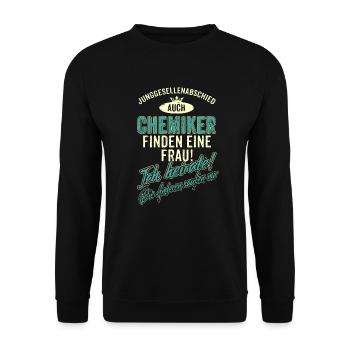JGA BRAEUTIGAM - Chemiker - Version Auch - petrol - Unisex Pullover - Schwarz - Vorne - Alina (178cm) & Michal (187cm)