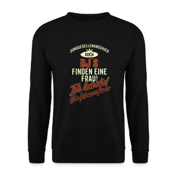 JGA BRAEUTIGAM - DJ - Version Auch rot Retro - - Unisex Pullover - Schwarz - Vorne - Alina (178cm) & Michal (187cm)