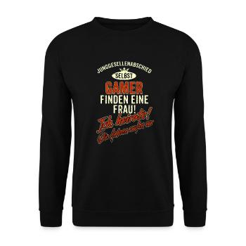 JGA BRAEUTIGAM - Gamer - finden eine Frau - Er - Unisex Pullover - Schwarz - Vorne - Alina (178cm) & Michal (187cm)