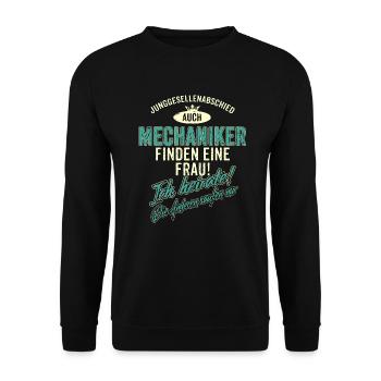 JGA BRAEUTIGAM - Mechaniker - Version Auch - - Unisex Pullover - Schwarz - Vorne - Alina (178cm) & Michal (187cm)