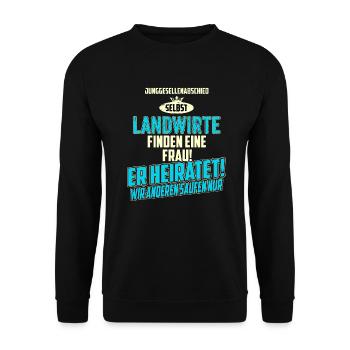 JGA Team - Landwirt - strong sky blue - RAHMENLOS - Unisex Pullover - Schwarz - Vorne - Alina (178cm) & Michal (187cm)