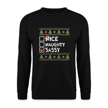 Christmas Funny Witty Humor Nice Naughty Sassy - Unisex Sweatshirt - black - Front - Alina (178cm) & Michal (187cm)